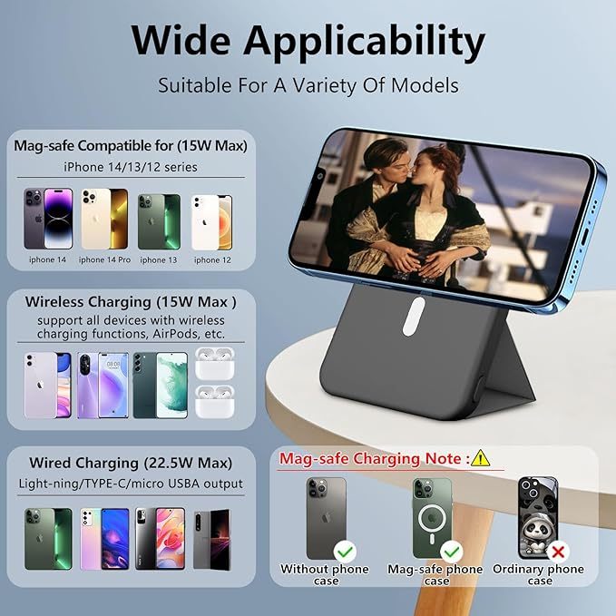 Magnetic Wireless Power Bank,10000mAh Mag-Safe Battery Pack Foldable Portable Charger,PD 22.5W Fast Charging External Battery with LED Display for iPhone 15/15 Pro/Pro Max/14/13/12/Mini