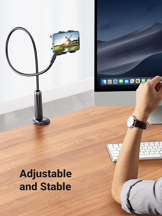 Gooseneck Phone Holder for Bed Flexible Clamp Overhead Long Arm Clip for Desk Compatible with iPhone 15 Pro Max 14 13 12 11 XR XS SE 8 7 6 Samsung Galaxy S23 S22 S21 S20 and More 4-7.2'' 