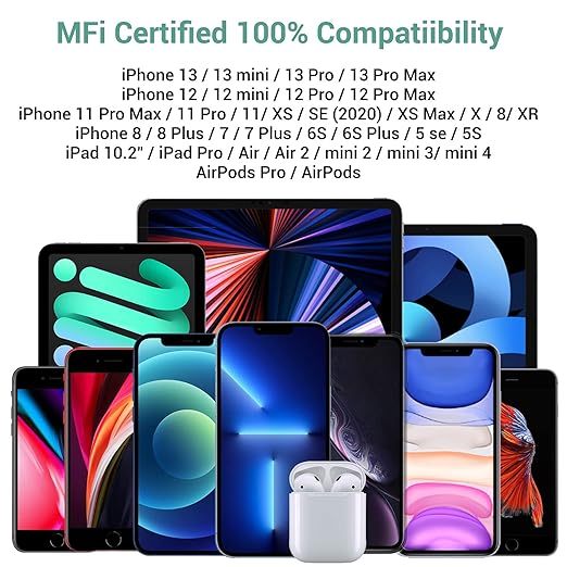 Forset-snail iPhone Charger Cord - MFi Certified Lightning Cable 3Pack 6ft USB-A Fast Charging Durable Nylon Braided iPhone 14 13 12 Mini Pro Max SE(2023) 11 Xs XS XR X 8 7 6 5 Plus iPad iPod AirPods