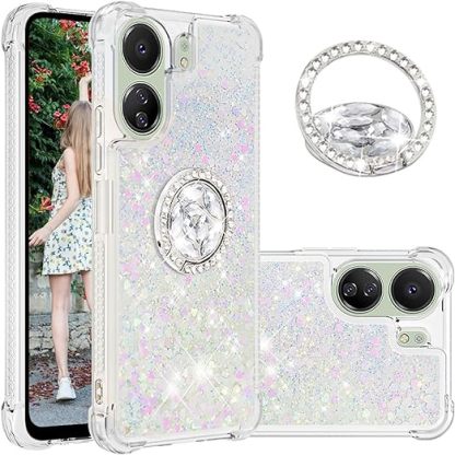 EnZo Quicksand Case for Xiaomi Redmi 13C 4G for Women Girls, Glitter Sparkle Flowing Clear Liquid Cover Case with Bling Diamond Kickstand for Xiaomi Redmi 13C 4G