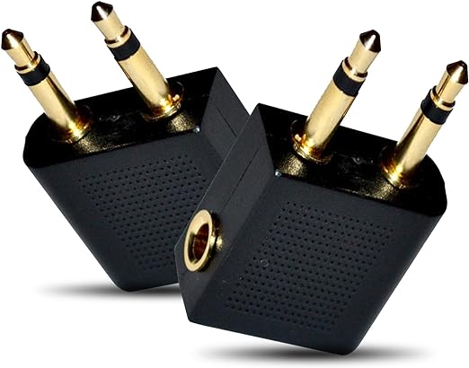 Gold Plated Airplane Flight Headphone Adapters (Pack of 2) | Allows you to use your Earphones with all In-Flight Media Systems | This Airline Plane Headset Converter Enables Great Sound on all Planes