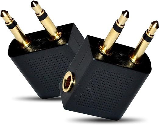 Gold Plated Airplane Flight Headphone Adapters (Pack of 2) | Allows you to use your Earphones with all In-Flight Media Systems | This Airline Plane Headset Converter Enables Great Sound on all Planes