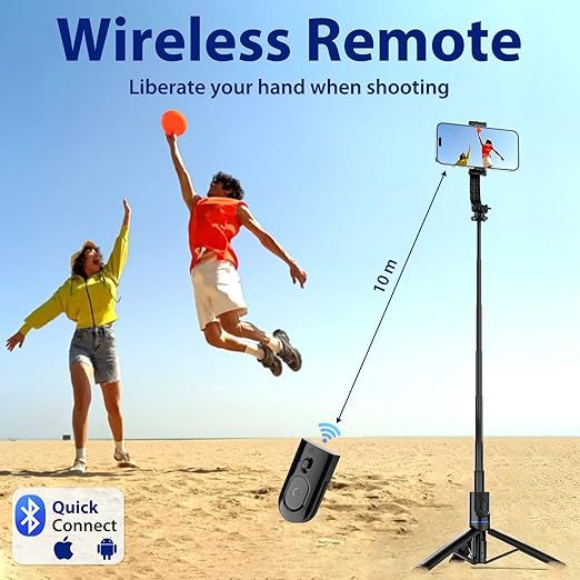 Selfie Stick Tripod with Detachable Phone Holder & Remote, 107 cm Extendable Cell Phone Tripod for iPhone Samsung Android Smartphones GoPro,Portable Travel Tripod Stand