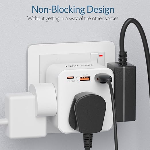 Multi Plug Extension, 3 Way 3 Plugs Socket adapter, 6-in-1 Cube Electrical Extender Outlet Adaptor, PD&QC 3.0 20W USB Wall Charger, Plug Expander for Home, Office, Kitchen, 13A 3250W…