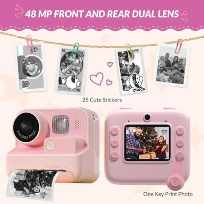 Kids Camera Instant Print, 48MP Digital Camera Selfie 1080P Video Camera with 32G TF Card, Toys Gifts for Girls Boys Aged 3-12 for Christmas/Birthday/Holiday