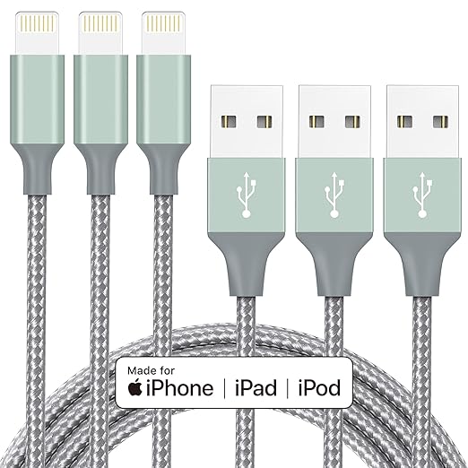 Forset-snail iPhone Charger Cord - MFi Certified Lightning Cable 3Pack 6ft USB-A Fast Charging Durable Nylon Braided iPhone 14 13 12 Mini Pro Max SE(2023) 11 Xs XS XR X 8 7 6 5 Plus iPad iPod AirPods