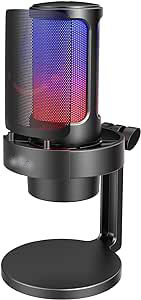 Gaming PC Microphone, USB Desktop Condenser RGB Control Mic for Recording Streaming Podcasts YouTube on Mac/Computer/PS4/PS5, with Mute Button, Mic Gain, Headphone Jack, Monitoring-A8