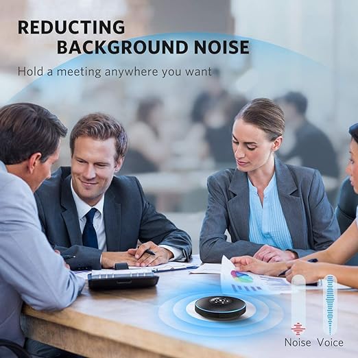 Pacificshopec Bluetooth Speakerphone M2 Black Conference Speaker for 5-8 People Business Conference 360º Voice Pickup 4 AI Microphone Self-Adaptive Conference Call Speaker Skype USB Speakerphone