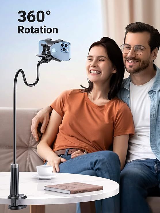 Gooseneck Phone Holder for Bed Flexible Clamp Overhead Long Arm Clip for Desk Compatible with iPhone 15 Pro Max 14 13 12 11 XR XS SE 8 7 6 Samsung Galaxy S23 S22 S21 S20 and More 4-7.2'' 