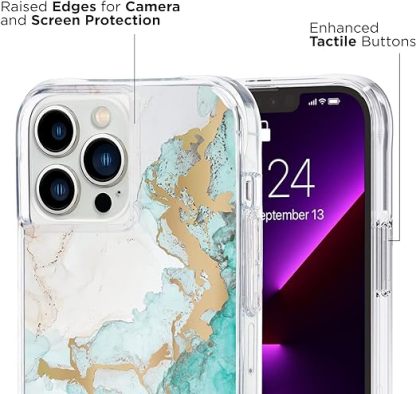 EnZo iPhone 13 Pro Case for Women [10ft Drop Protection] [Wireless Charging] Tough Prints Phone Case for iPhone 13 Pro - Luxury Gold Foil Elements iPhone Case - Anti Scratch