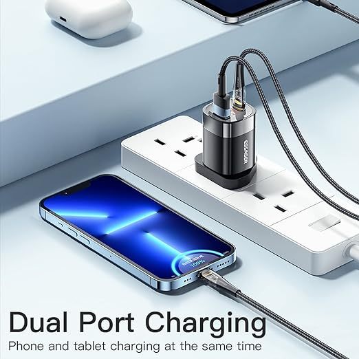 USB C GaN Wall Charger 33W with Power Display, Forset-snail Wall Fast Charger 2-Port Fast Compact Wall Charger Support PD3.0 QC3.0 PPS (White)