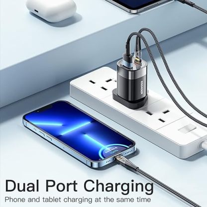 USB C GaN Wall Charger 33W with Power Display, Forset-snail Wall Fast Charger 2-Port Fast Compact Wall Charger Support PD3.0 QC3.0 PPS (White)