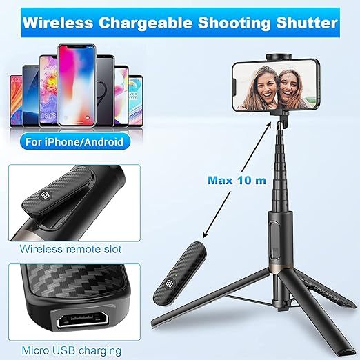 60" Cell Phone Selfie Stick Tripod,Smartphone Tripod Stand All-in-1 with Integrated Wireless Remote,Portable,Lightweight,Extendable Phone Tripod for 4''-7'' iPhone and Android 