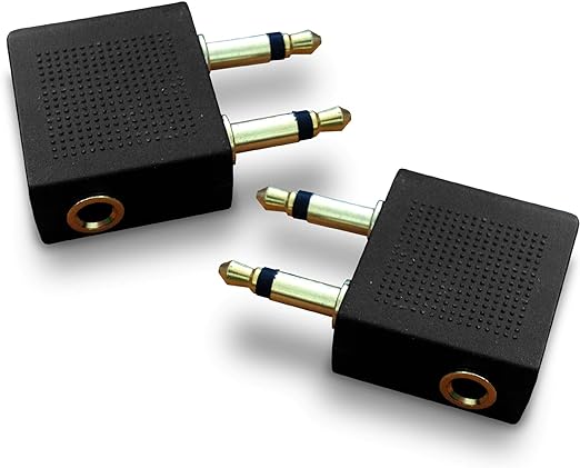 Gold Plated Airplane Flight Headphone Adapters (Pack of 2) | Allows you to use your Earphones with all In-Flight Media Systems | This Airline Plane Headset Converter Enables Great Sound on all Planes