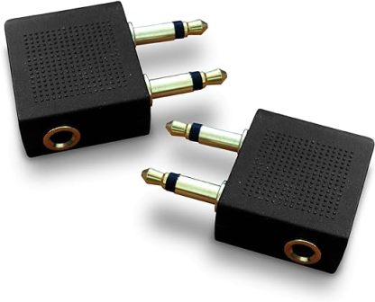 Gold Plated Airplane Flight Headphone Adapters (Pack of 2) | Allows you to use your Earphones with all In-Flight Media Systems | This Airline Plane Headset Converter Enables Great Sound on all Planes