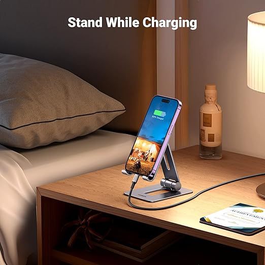 Cell Phone Stand Desk Phone Holder Compatible with iPhone 15 14 13 12 Pro Max 11 XS Max XR X 8 Plus, Fully Adjustable Foldable Desktop Aluminum Smartphone Stand