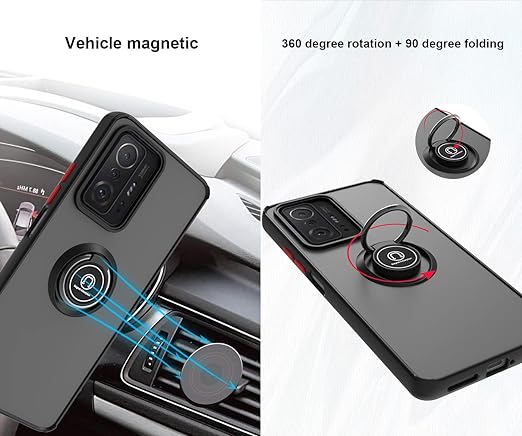 EnZo ase Compatible with Xiaomi Redmi 13C & Poco C65 with Screen Protector,TPU + Hard PC Shockproof Magnetic Ring Car Mount Stand Bumper Cover