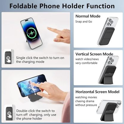 Magnetic Wireless Power Bank,10000mAh Mag-Safe Battery Pack Foldable Portable Charger,PD 22.5W Fast Charging External Battery with LED Display for iPhone 15/15 Pro/Pro Max/14/13/12/Mini