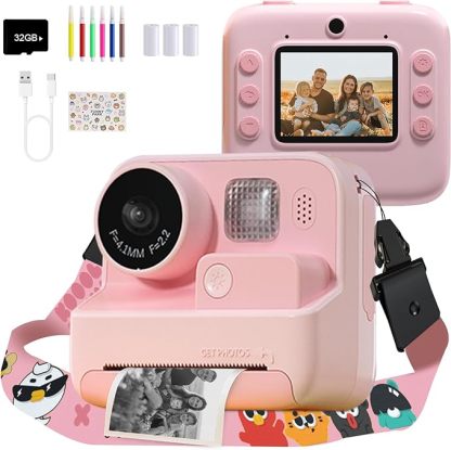 Kids Camera Instant Print, 48MP Digital Camera Selfie 1080P Video Camera with 32G TF Card, Toys Gifts for Girls Boys Aged 3-12 for Christmas/Birthday/Holiday