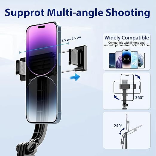 Selfie Stick Tripod with Detachable Phone Holder & Remote, 107 cm Extendable Cell Phone Tripod for iPhone Samsung Android Smartphones GoPro,Portable Travel Tripod Stand