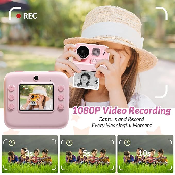 Kids Camera Instant Print, 48MP Digital Camera Selfie 1080P Video Camera with 32G TF Card, Toys Gifts for Girls Boys Aged 3-12 for Christmas/Birthday/Holiday