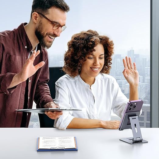 Cell Phone Stand Desk Phone Holder Compatible with iPhone 15 14 13 12 Pro Max 11 XS Max XR X 8 Plus, Fully Adjustable Foldable Desktop Aluminum Smartphone Stand