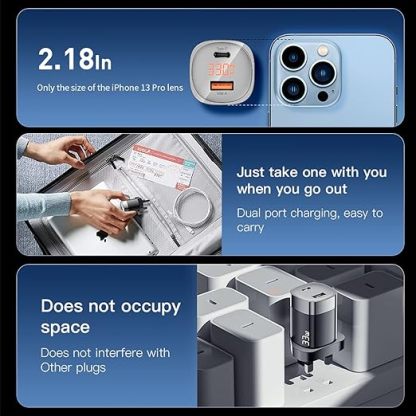 USB C GaN Wall Charger 33W with Power Display, Forset-snail Wall Fast Charger 2-Port Fast Compact Wall Charger Support PD3.0 QC3.0 PPS (White)