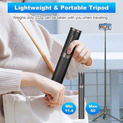 60" Cell Phone Selfie Stick Tripod,Smartphone Tripod Stand All-in-1 with Integrated Wireless Remote,Portable,Lightweight,Extendable Phone Tripod for 4''-7'' iPhone and Android 
