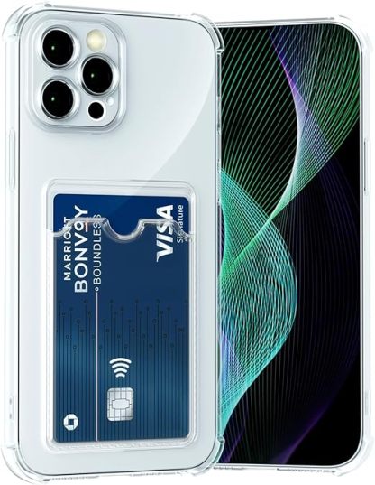 EnZo Case for iPhone 15 Clear Cute Phone Case Soft TPU Wallet Case Slim Bag Cover Shockproof with Card Slot Holder