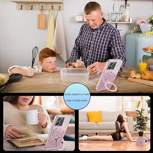 EnZo Compatible with Xiaomi 13T Pro Case Glitter with Stand Pink,Xiaomi 13T Phone Case Silicone Transparent Support Wireless Charging Shockproof Luxury Protective Cover