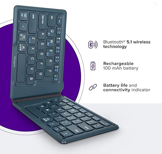 Ergonomic Foldable Bluetooth Keyboard, Split Travel Keyboard Wireless, Rechargeable Portable Wireless Keyboard for Android iPhone Microsoft & Apple Tablets