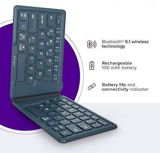 Ergonomic Foldable Bluetooth Keyboard, Split Travel Keyboard Wireless, Rechargeable Portable Wireless Keyboard for Android iPhone Microsoft & Apple Tablets