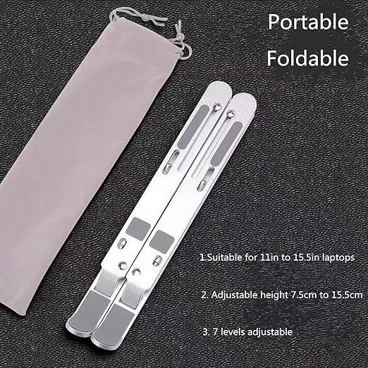 Aluminium Alloy Made Foldable Portable Laptop Stand, 7 Levels Adjustable Height Holder For iPad, MacBook, Notebook