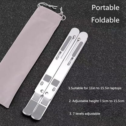 Aluminium Alloy Made Foldable Portable Laptop Stand, 7 Levels Adjustable Height Holder For iPad, MacBook, Notebook