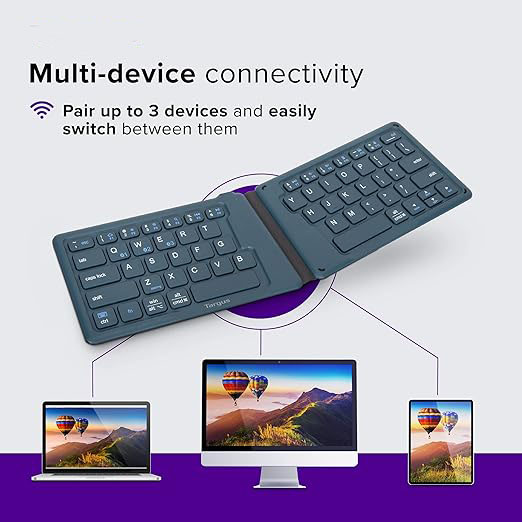 Ergonomic Foldable Bluetooth Keyboard, Split Travel Keyboard Wireless, Rechargeable Portable Wireless Keyboard for Android iPhone Microsoft & Apple Tablets