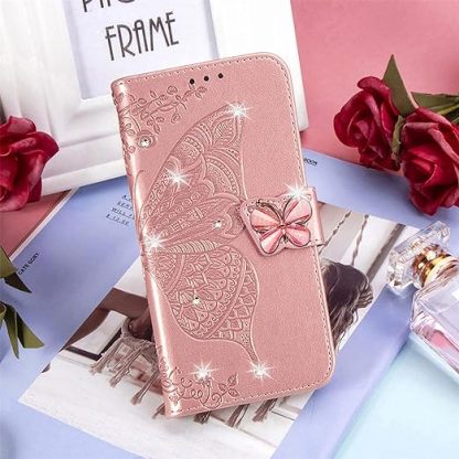 EnZo for Huawei Mate 60 Pro Wallet Case for Women Girls, Shiny Butterfly Flower PU Leather Cover with Card Slot Holder Flip Phone Case for Huawei Mate 60 Pro
