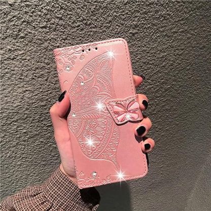EnZo for Huawei Mate 60 Pro Wallet Case for Women Girls, Shiny Butterfly Flower PU Leather Cover with Card Slot Holder Flip Phone Case for Huawei Mate 60 Pro