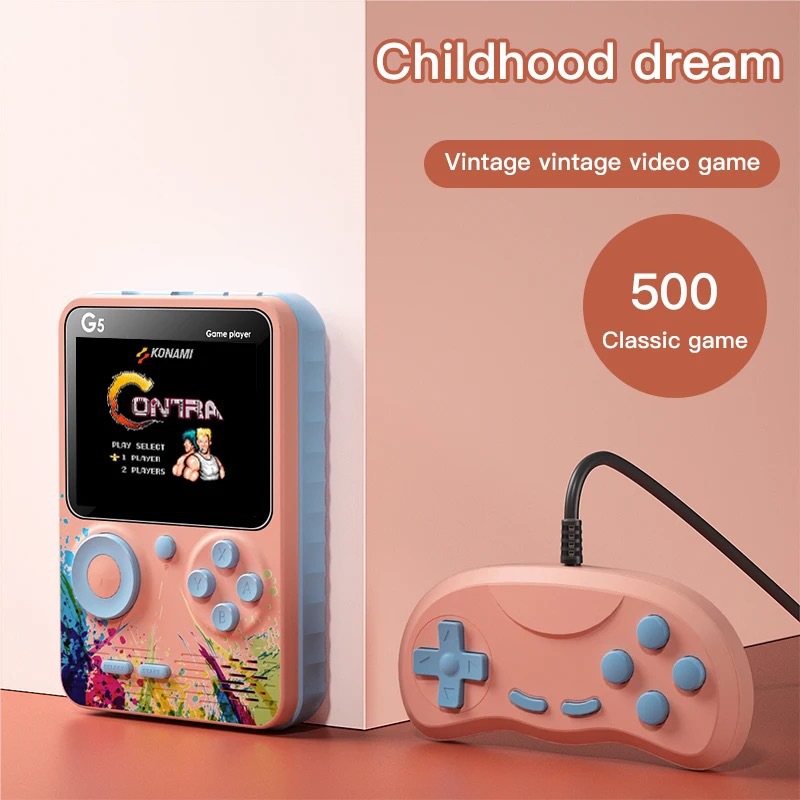 G5 nostalgic Macaron multi-color handheld game console, mini arcade, 500 gaming high-definition screen charging handheld devices-nomeke