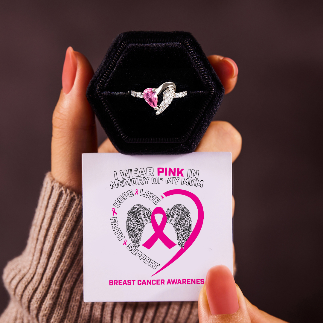 MEMORY OF MY MOM Pink Heart Wings Ring