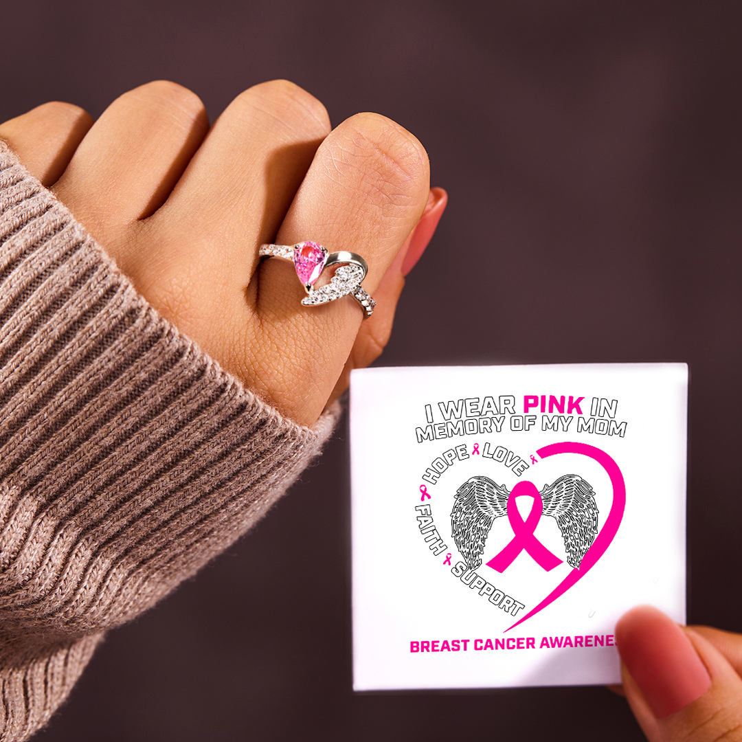 MEMORY OF MY MOM Pink Heart Wings Ring