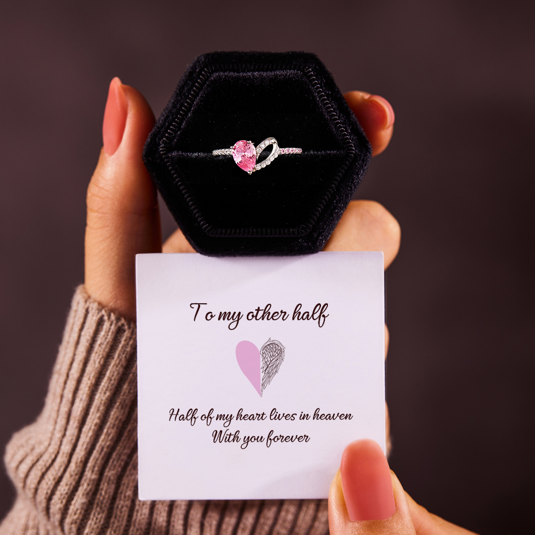 Half Of My Heart Lives In Heaven With You Forever Pink Heart Ring