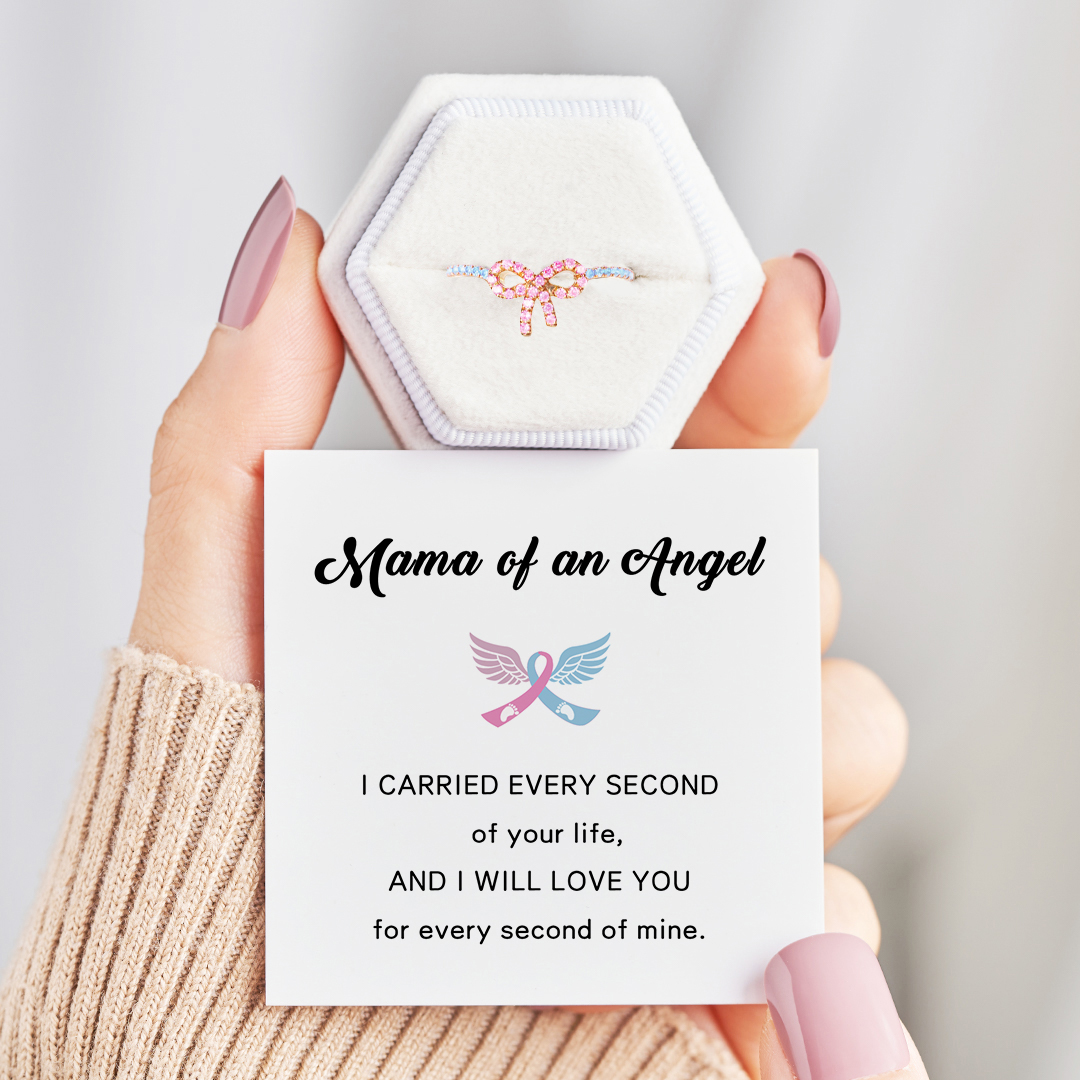 Mama Of An Angel Pink Pave Bow Ring