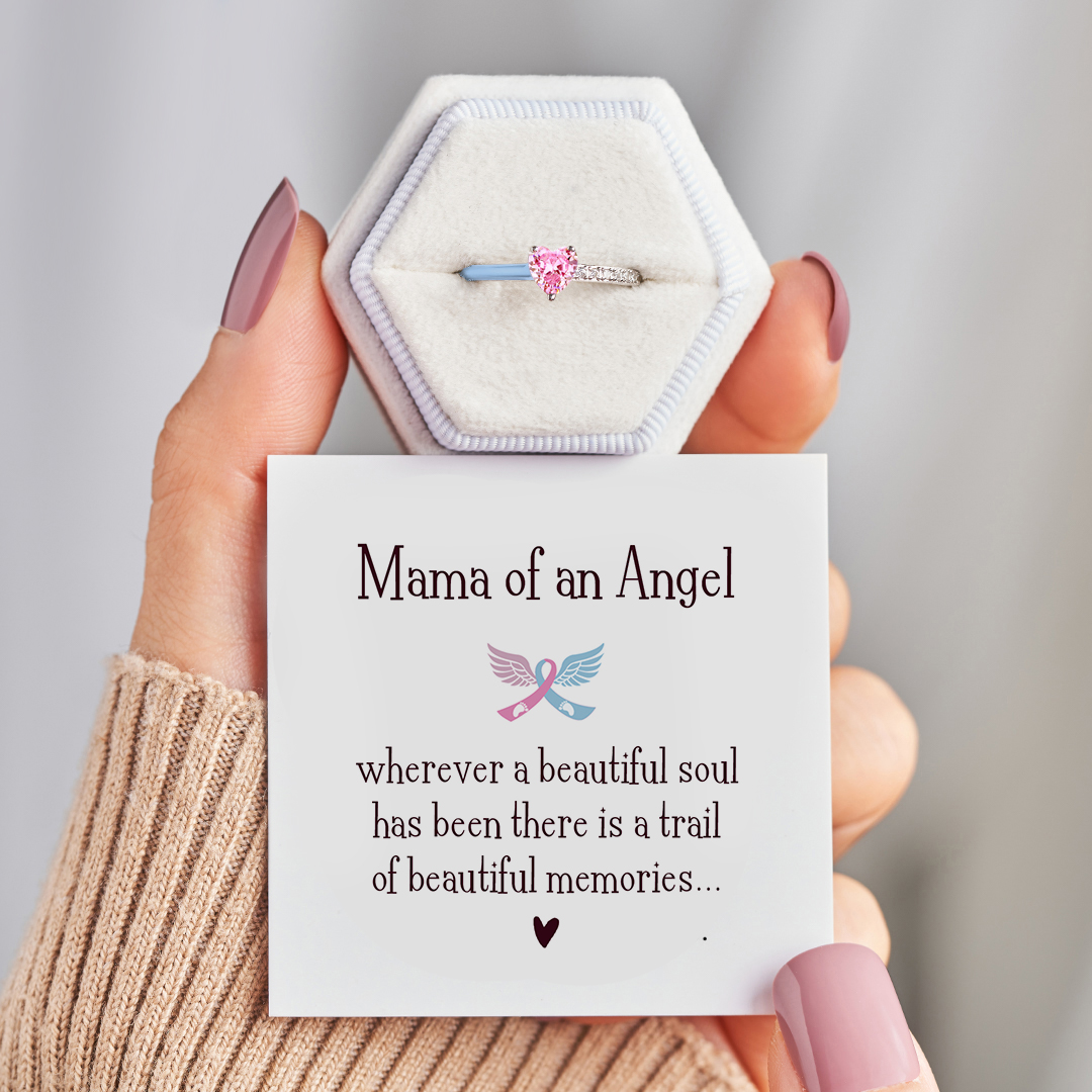 Mama of an Angel Blue Enamel Heart Ring