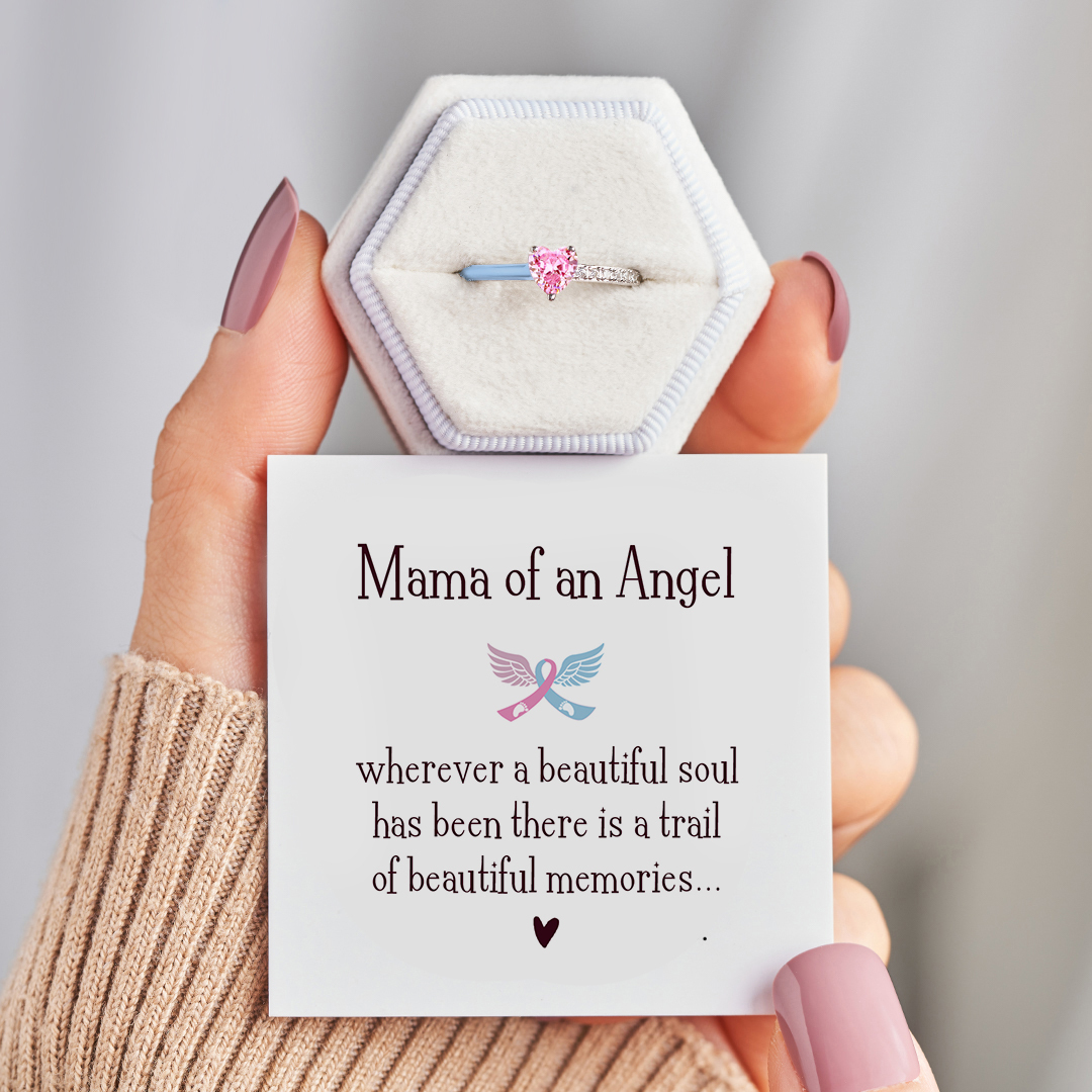 Mama of an Angel Blue Enamel Heart Ring