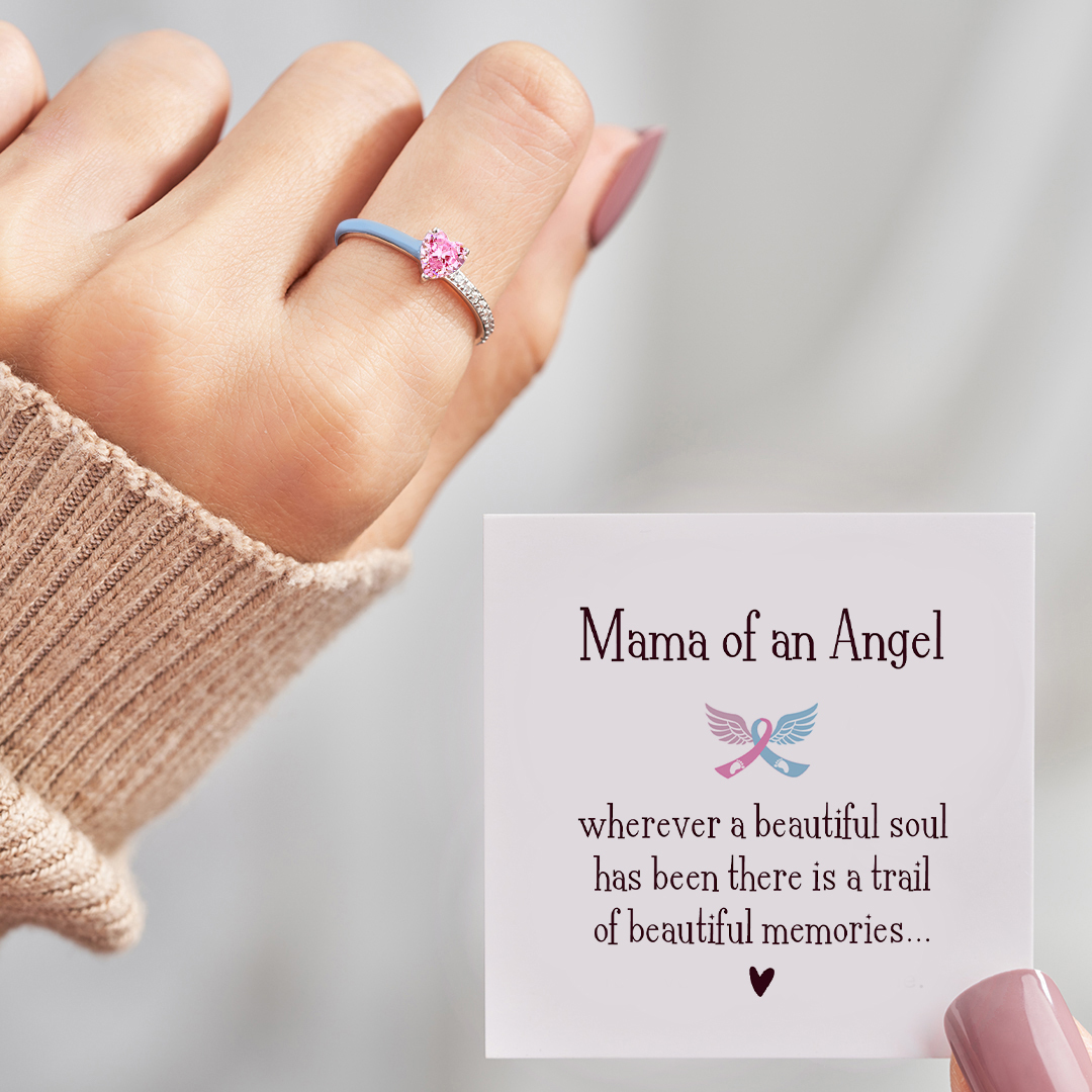 Mama of an Angel Blue Enamel Heart Ring