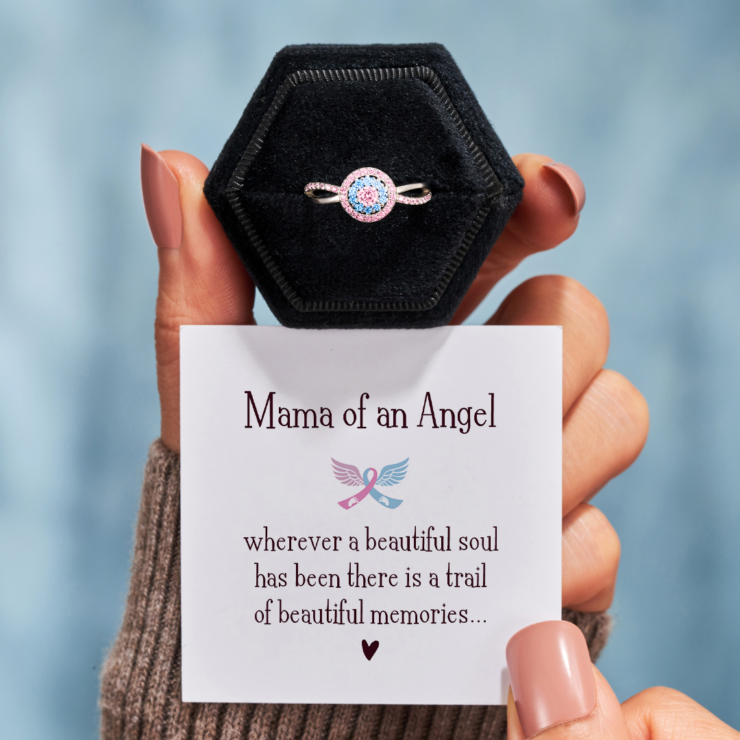 Mama of an Angel Blue & Pink Gem Ring