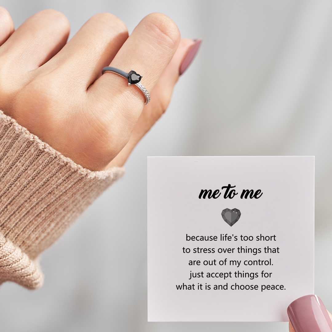 Choose Peace Inner Calm Black Enamel Black Heart Ring