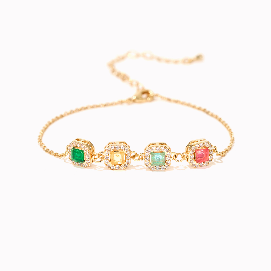 Grandma Gift Family Square Birthstone Bracelet