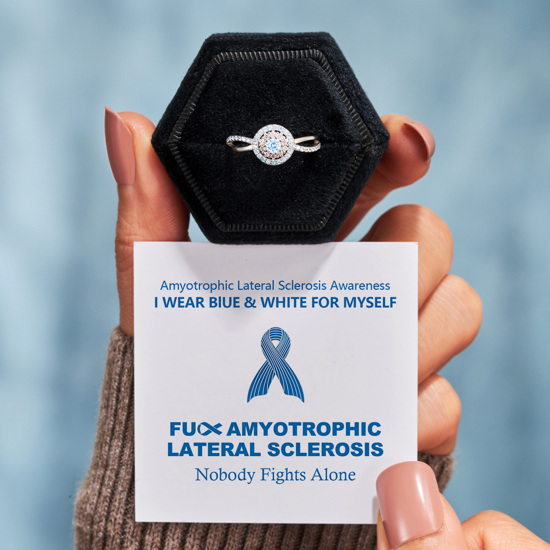 Amyotrophic Lateral Sclerosis Awareness Blue And White Circle Ring