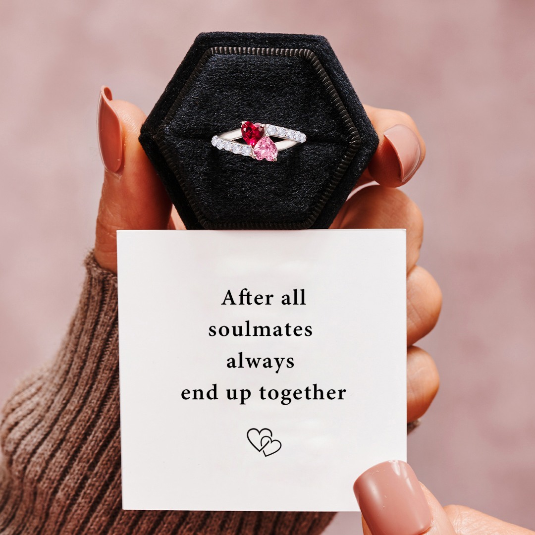 Soulmates Always End Up Together Double Heart Birthstones Ring
